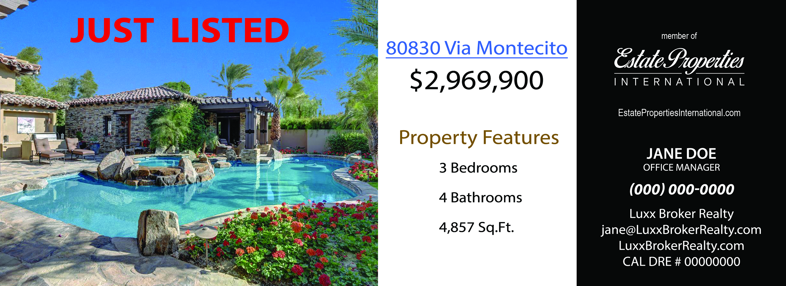 Just Listed and Just Sold postcards with luxury logo