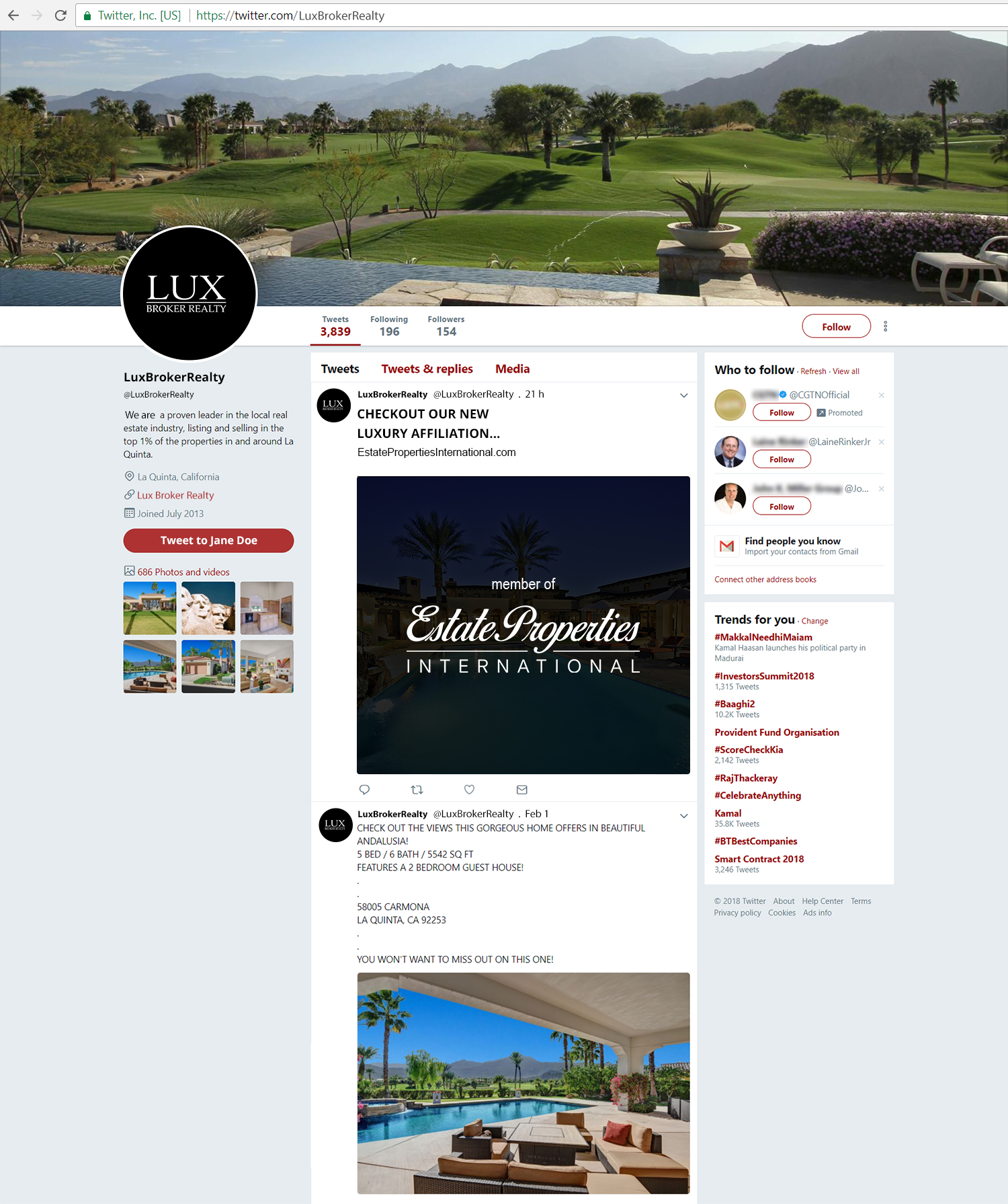 Twitter post with luxury logo